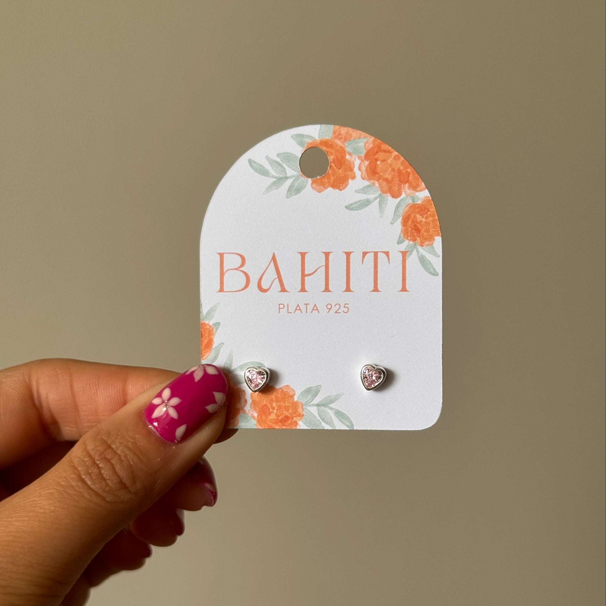 Aros corazón circón rosado