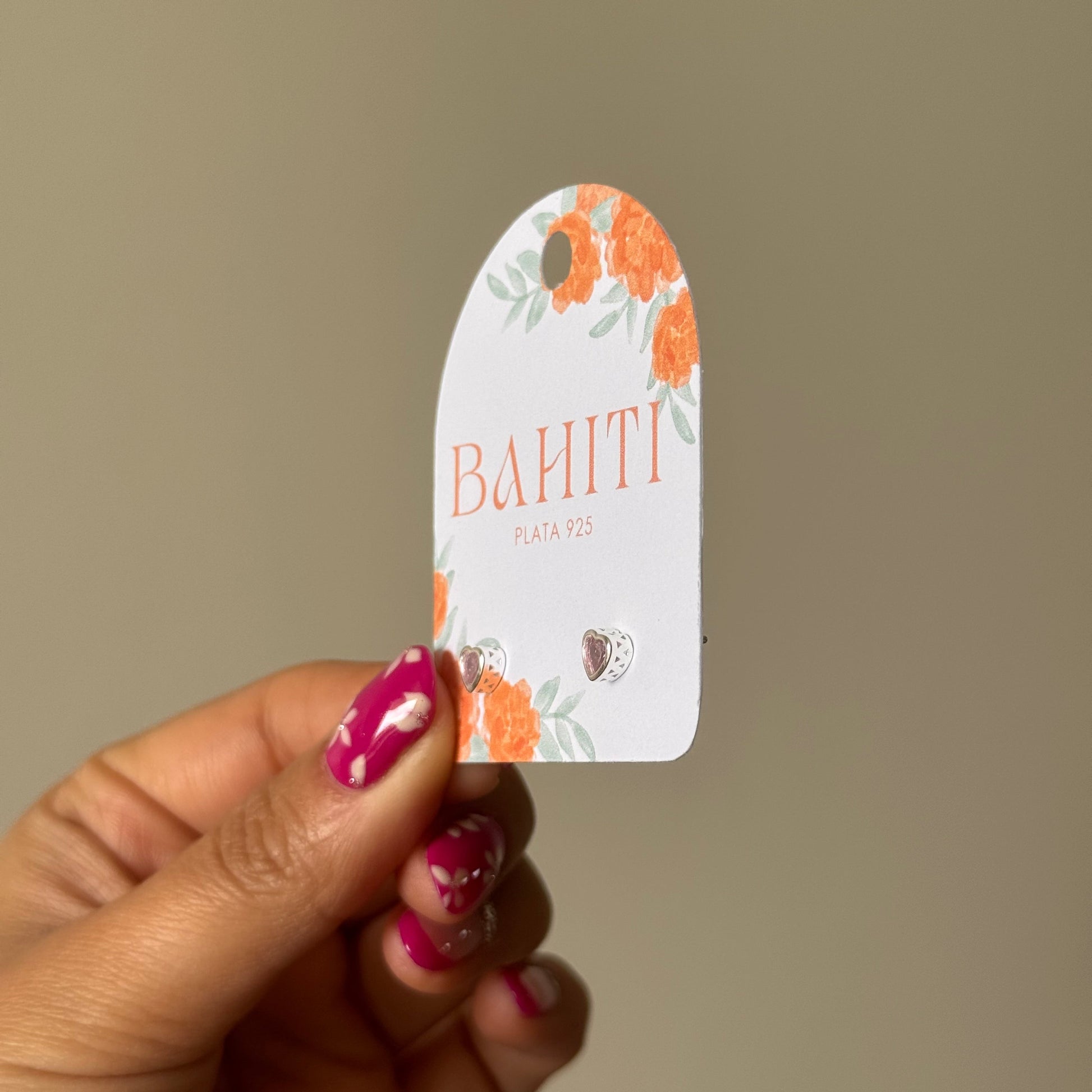 Aros corazón circón rosado